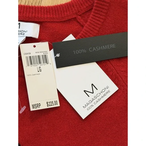 Magaschoni Paris Cashmere Sweater Women's Large Red Valentines Soft Crewneck NEW - Picture 5 of 7
